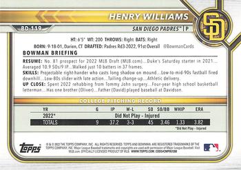 2022 Bowman Draft #BD-119 Henry Williams Back