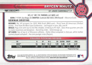 2022 Bowman Draft #BD-124 Brycen Mautz Back