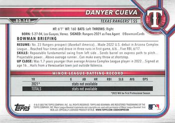 2022 Bowman Draft #BD-148 Danyer Cueva Back