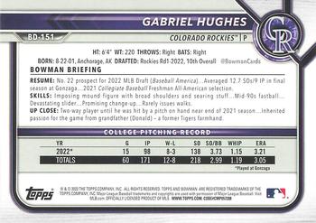 2022 Bowman Draft #BD-151 Gabriel Hughes Back