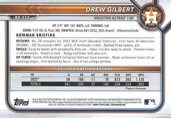 2022 Bowman Draft #BD-152 Drew Gilbert Back