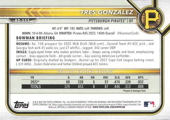 2022 Bowman Draft #BD-157 Tres Gonzalez Back