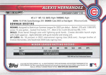 2022 Bowman Draft #BD-173 Alexis Hernandez Back