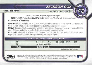 2022 Bowman Draft #BD-174 Jackson Cox Back