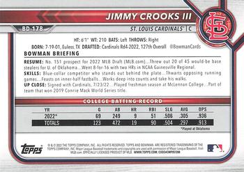 2022 Bowman Draft #BD-178 Jimmy Crooks III Back
