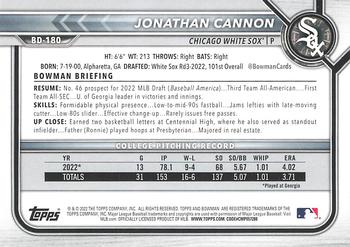 2022 Bowman Draft #BD-180 Jonathan Cannon Back