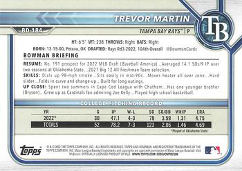 2022 Bowman Draft #BD-184 Trevor Martin Back