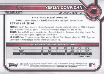 2022 Bowman Draft #BD-199 Yerlin Confidan Back