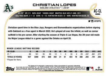 2022 Topps Chrome Update - Autographs #AC-CL Christian Lopes Back