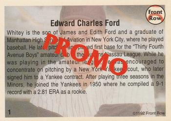 1992 Front Row All-Time Greats Whitey Ford - Promos #1 Whitey Ford Back