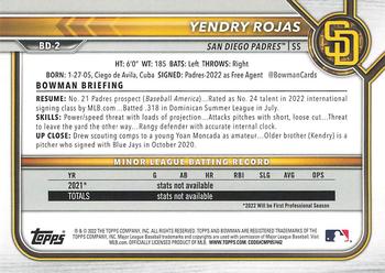 2022 Bowman Draft 1st Edition #BD-2 Yendry Rojas Back