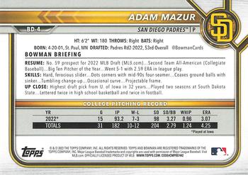 2022 Bowman Draft 1st Edition #BD-4 Adam Mazur Back