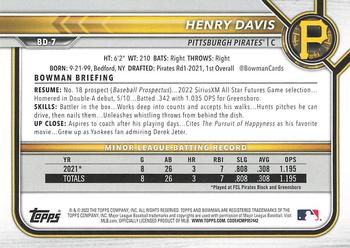 2022 Bowman Draft 1st Edition #BD-7 Henry Davis Back