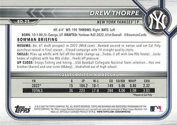 2022 Bowman Draft 1st Edition #BD-25 Drew Thorpe Back