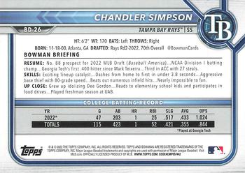 2022 Bowman Draft 1st Edition #BD-26 Chandler Simpson Back