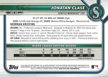 2022 Bowman Draft 1st Edition #BD-30 Jonatan Clase Back