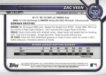 2022 Bowman Draft 1st Edition #BD-32 Zac Veen Back