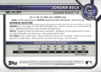 2022 Bowman Draft 1st Edition #BD-34 Jordan Beck Back