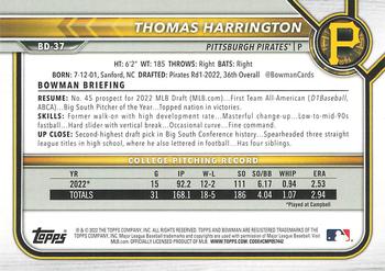 2022 Bowman Draft 1st Edition #BD-37 Thomas Harrington Back