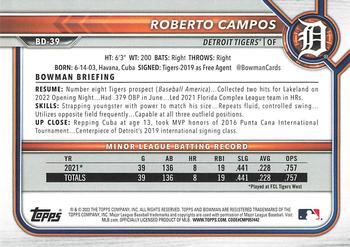 2022 Bowman Draft 1st Edition #BD-39 Roberto Campos Back