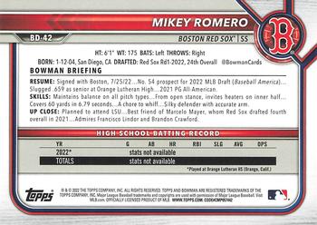 2022 Bowman Draft 1st Edition #BD-42 Mikey Romero Back