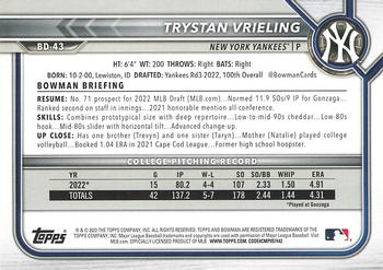 2022 Bowman Draft 1st Edition #BD-43 Trystan Vrieling Back