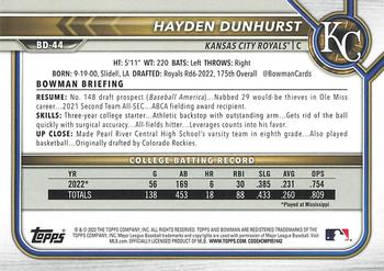 2022 Bowman Draft 1st Edition #BD-44 Hayden Dunhurst Back