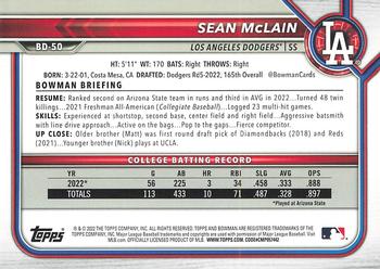 2022 Bowman Draft 1st Edition #BD-50 Sean McLain Back