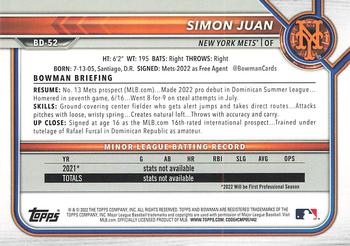 2022 Bowman Draft 1st Edition #BD-52 Simon Juan Back