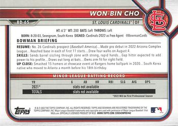 2022 Bowman Draft 1st Edition #BD-65 Won-Bin Cho Back