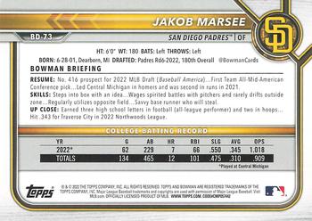 2022 Bowman Draft 1st Edition #BD-73 Jakob Marsee Back