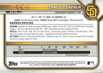 2022 Bowman Draft 1st Edition #BD-98 Samuel Zavala Back