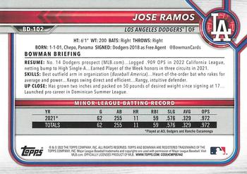2022 Bowman Draft 1st Edition #BD-102 Jose Ramos Back
