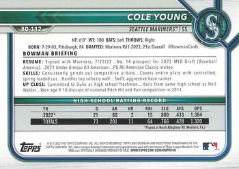 2022 Bowman Draft 1st Edition #BD-112 Cole Young Back
