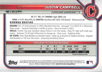 2022 Bowman Draft 1st Edition #BD-113 Justin Campbell Back