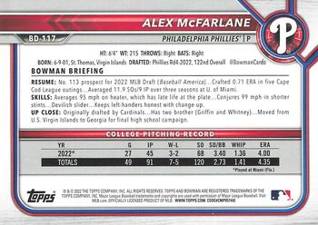 2022 Bowman Draft 1st Edition #BD-117 Alex McFarlane Back
