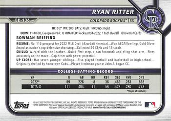 2022 Bowman Draft 1st Edition #BD-136 Ryan Ritter Back