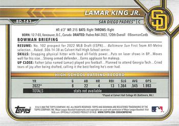 2022 Bowman Draft 1st Edition #BD-143 Lamar King Jr. Back