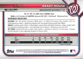 2022 Bowman Draft 1st Edition #BD-144 Brady House Back