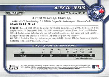 2022 Bowman Draft 1st Edition #BD-147 Alex De Jesus Back