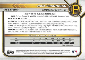 2022 Bowman Draft 1st Edition #BD-154 Jack Brannigan Back