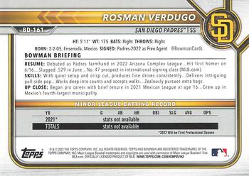 2022 Bowman Draft 1st Edition #BD-161 Rosman Verdugo Back