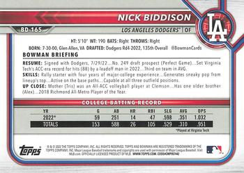 2022 Bowman Draft 1st Edition #BD-165 Nick Biddison Back