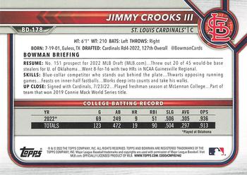 2022 Bowman Draft 1st Edition #BD-178 Jimmy Crooks III Back
