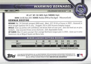 2022 Bowman Draft 1st Edition #BD-179 Warming Bernabel Back