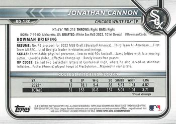 2022 Bowman Draft 1st Edition #BD-180 Jonathan Cannon Back