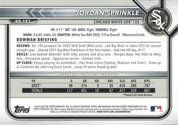 2022 Bowman Draft 1st Edition #BD-183 Jordan Sprinkle Back