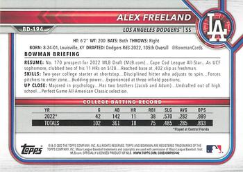 2022 Bowman Draft 1st Edition #BD-194 Alex Freeland Back