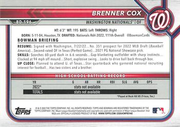 2022 Bowman Draft 1st Edition #BD-196 Brenner Cox Back