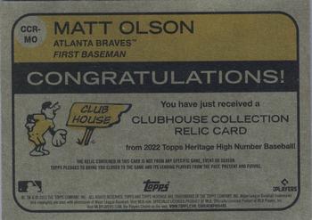 2022 Topps Heritage - Clubhouse Collection Relics High Number #CCR-MO Matt Olson Back